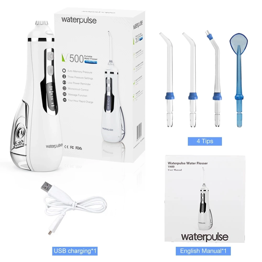 

Waterpulse V400/V500 Portable Oral Irrigator Dental Water Flosser Cordless Dental Irrigator Jet 4 mode Waterproof Teeth Cleaner