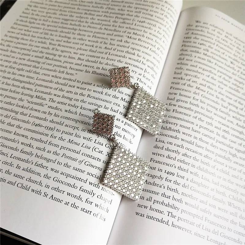 

RUIYI Women Wedding High End Jewelry Luxury Drop Earrings Real 925 Sterling Silver Rhombus Diamond Zircon Charm Dangle Earrings