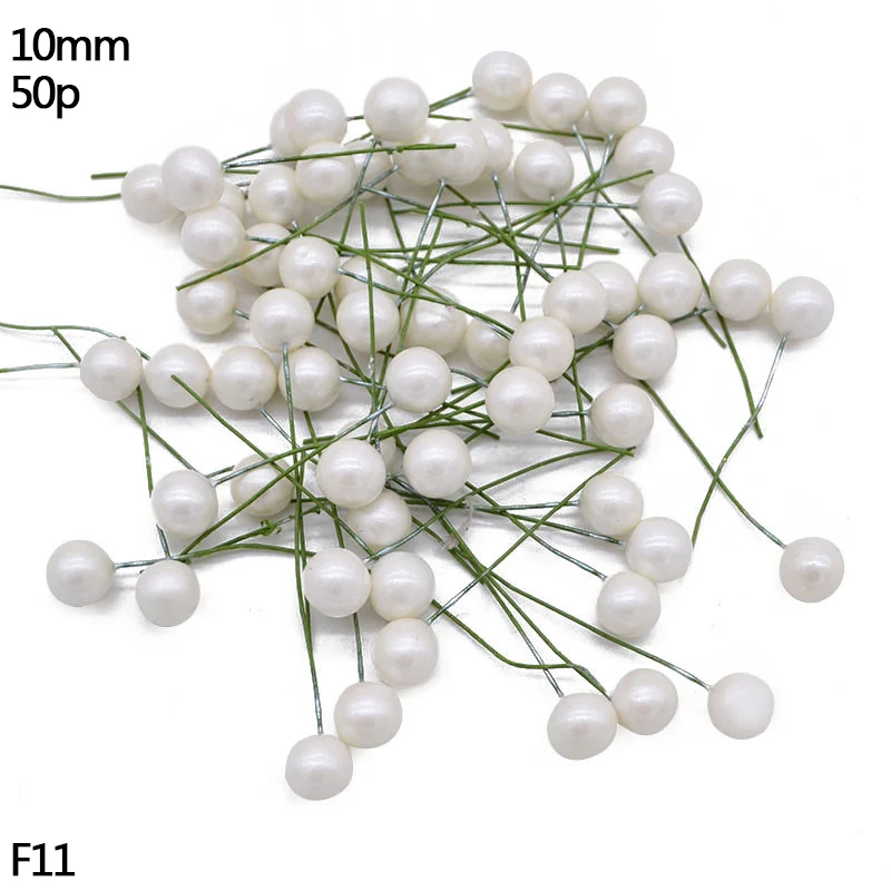 W11-50pcs white Ручной работы искусственный цветок Stamen Christma голубой цветок вишня ягоды Букет DIY Свадебный Рождественский венок Ремесло Подарок Украшение - Цвет: W11-50pcs white