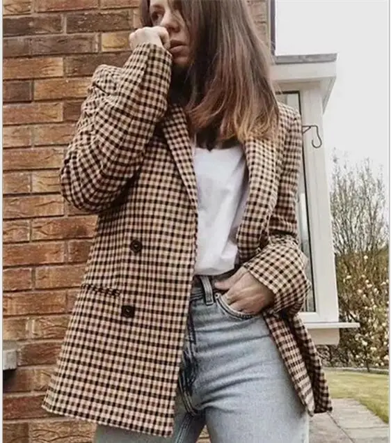 Блейзер женский винтажный двубортный с длинным рукавом|Женские пиджаки| |