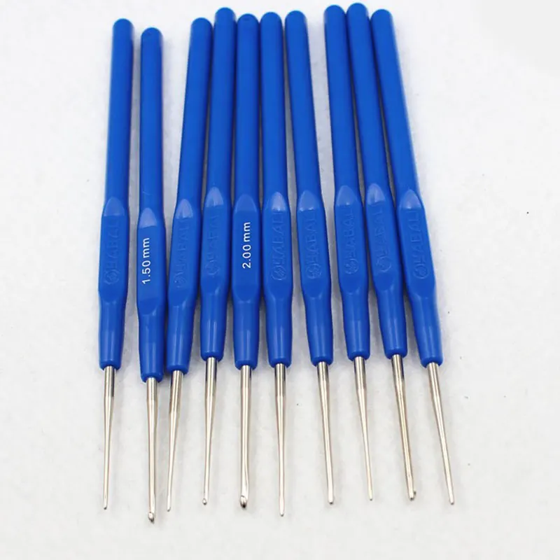 

10 Pcs/Set Crochet Hook Plastic Handle DIY Yarn 0.6mm - 2.0mm Fine Hook Sweater Coat Crafts Weaving Iron Knitting Tool Needles