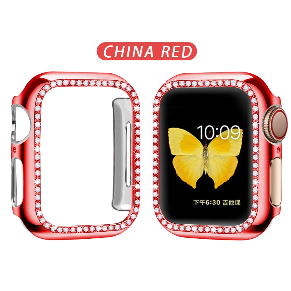 Чехол-бампер с алмазами защитный чехол для Apple Watch Cover Series 5 4 3 2 1 38 мм 42 мм чехол s для Iwatch 5 4 40 мм 44 мм аксессуары для часов - Цвет: Red