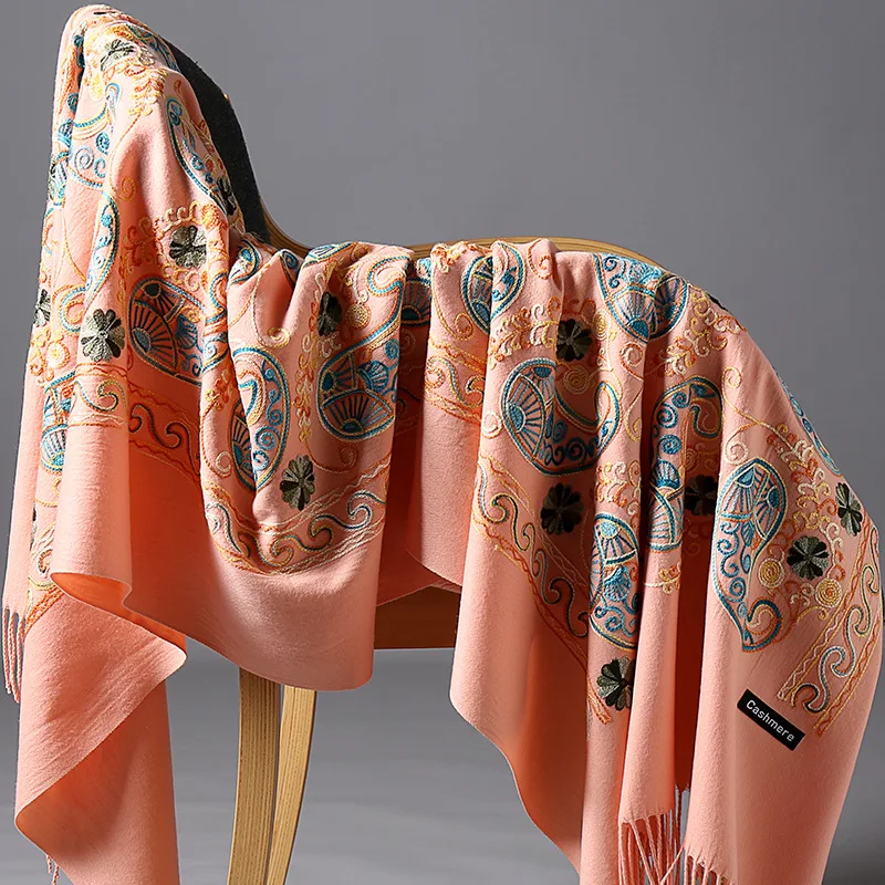 Новый популярный женский длинный шарф с вышивкой лотоса на осень и зиму модная