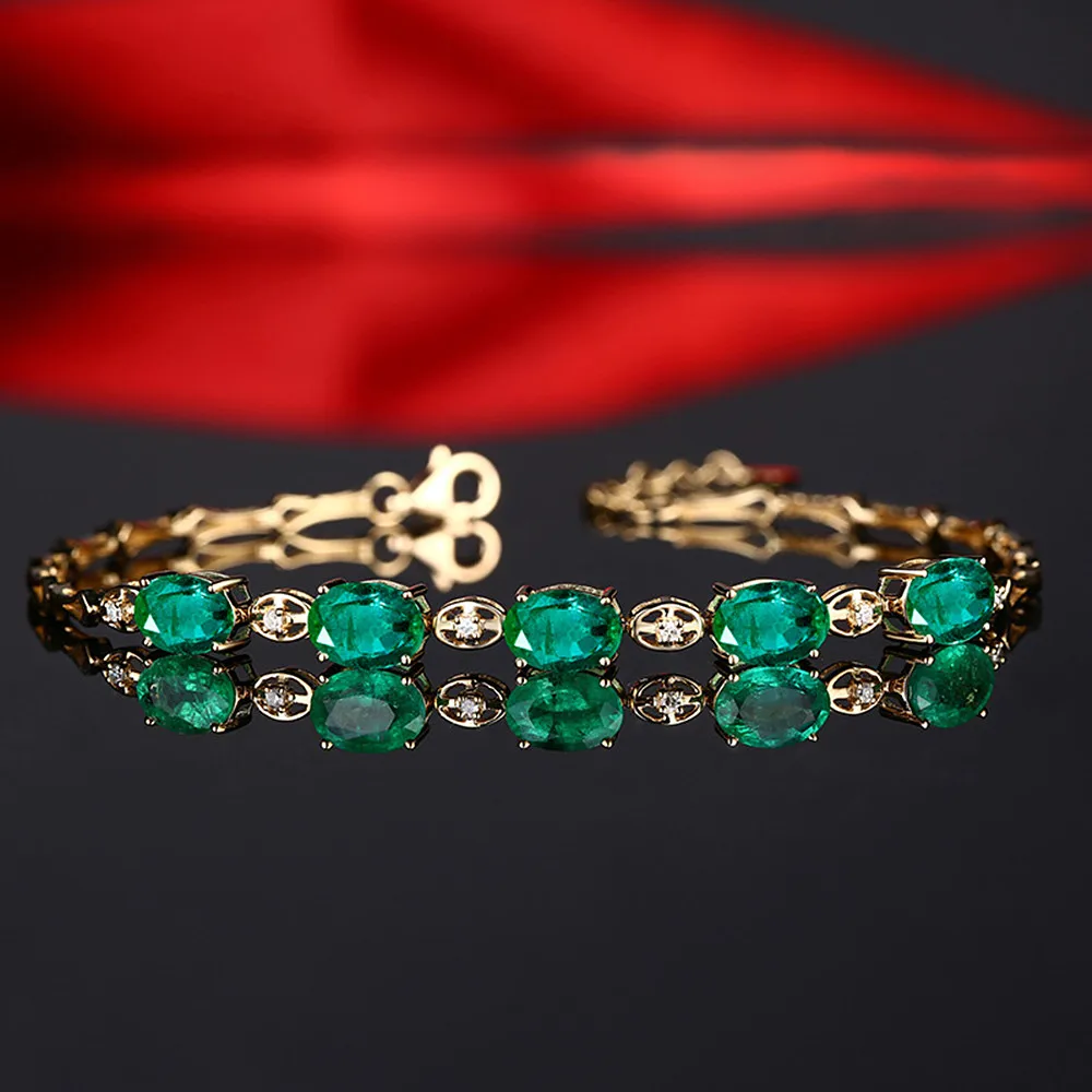 

18k gold color green crystal emerald gemstones diamonds chain bracelets for women jewelry bijoux bague vintage accessory gifts