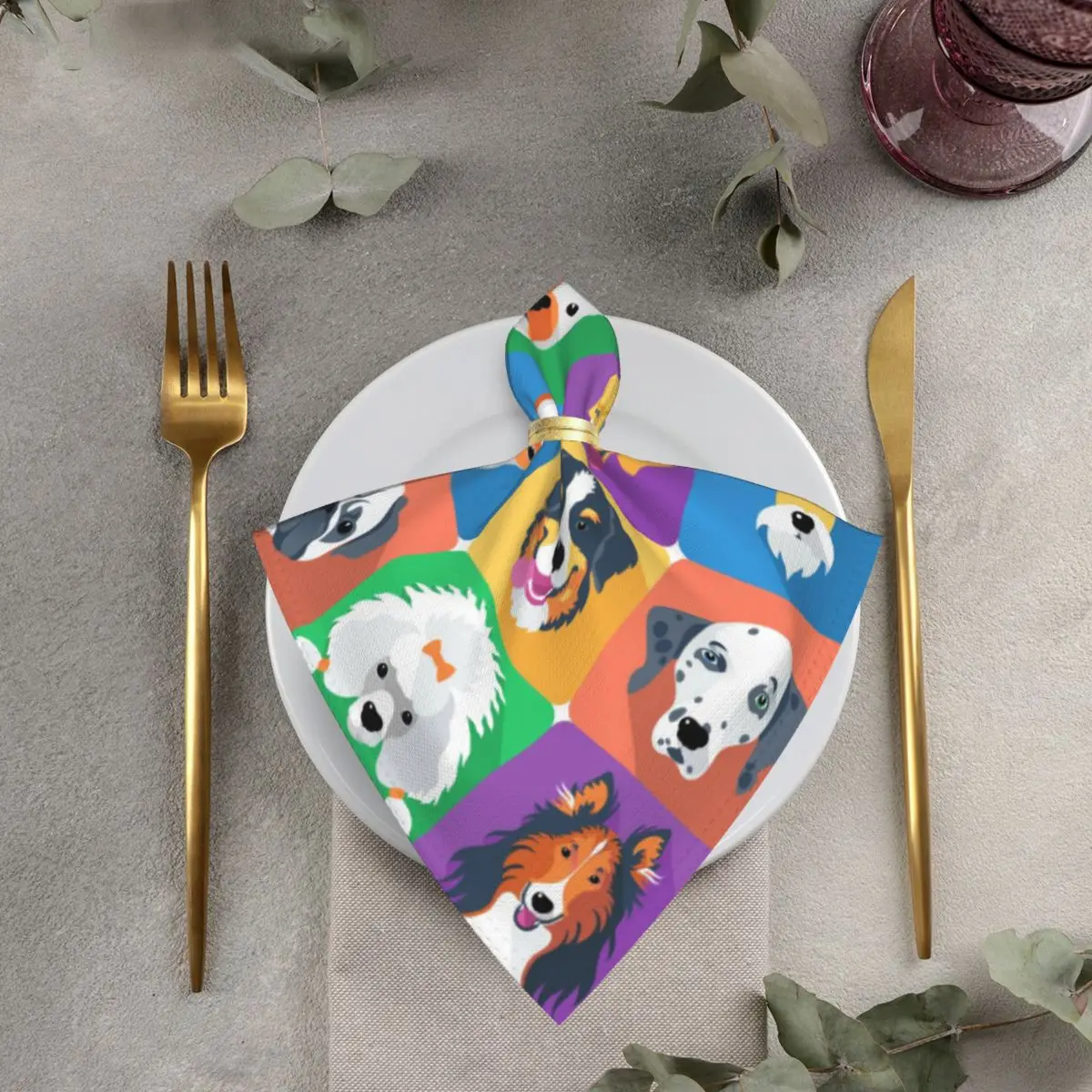 

4pcs/6pcs Square Table Cloth Napkins Cartoon Different Dogs Decoration Napkin for Wedding Birthday Holiday Housewarming