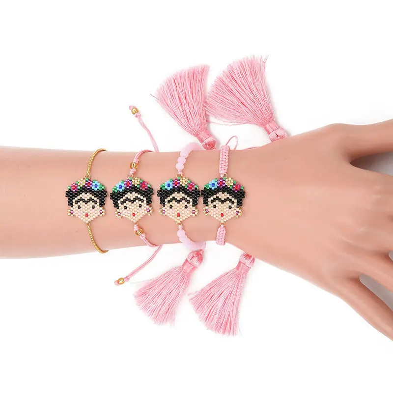 Женский браслет с мультипликационным принтом браслеты кисточкой из розового