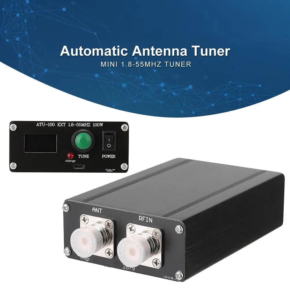 

Автоматический антенный тюнер ATU-100 EXT 1,8-55MHz 100W Авто-тюнер Mini 0,91 OLED + металлический чехол + 1350MA Автомобильный тюнер