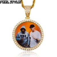 hip hop custom made photo roundness solid back iced out bling cubic zircon personalized necklace pendant for men jewelry
