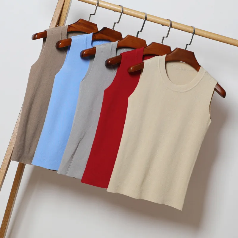 

9 Colors Knitted Tank Top Women New 2021 Solid Color Casual Camis O-neck Sleeveless Basic Crop Top Female Black Red Gray Apricot