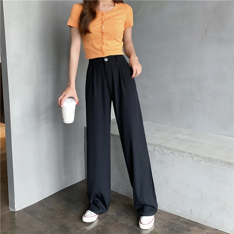 

korean Fashion 2021 Summer New High Waist Thin Loose Wide Pants Casual All-match women clothing plus size