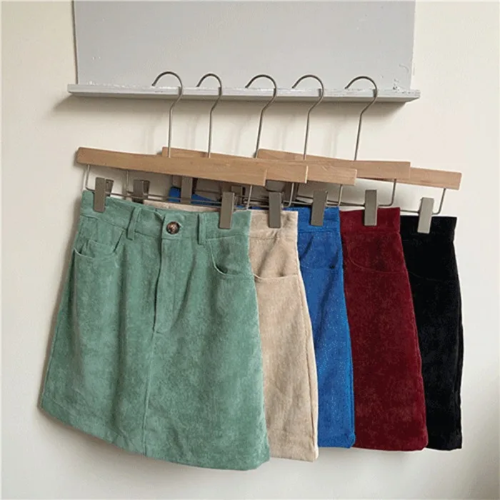 Вельветовая юбка в стиле ретро Корейская версия новинка 2021 летняя тонкая