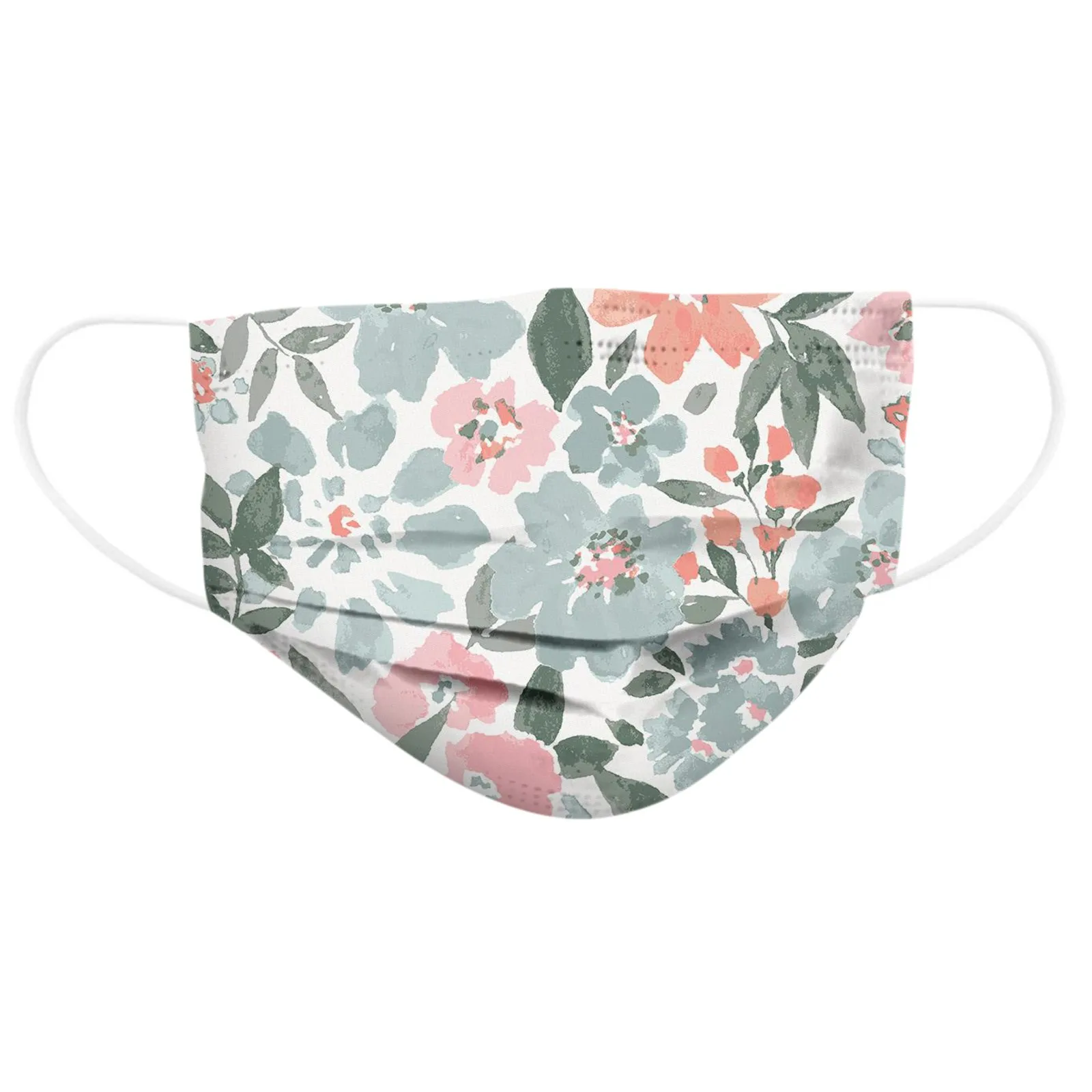 

50 PCS Flower Printing Adult Disposable 3 Layer Earring Face Mask Breathable Face Mask Mascarillas