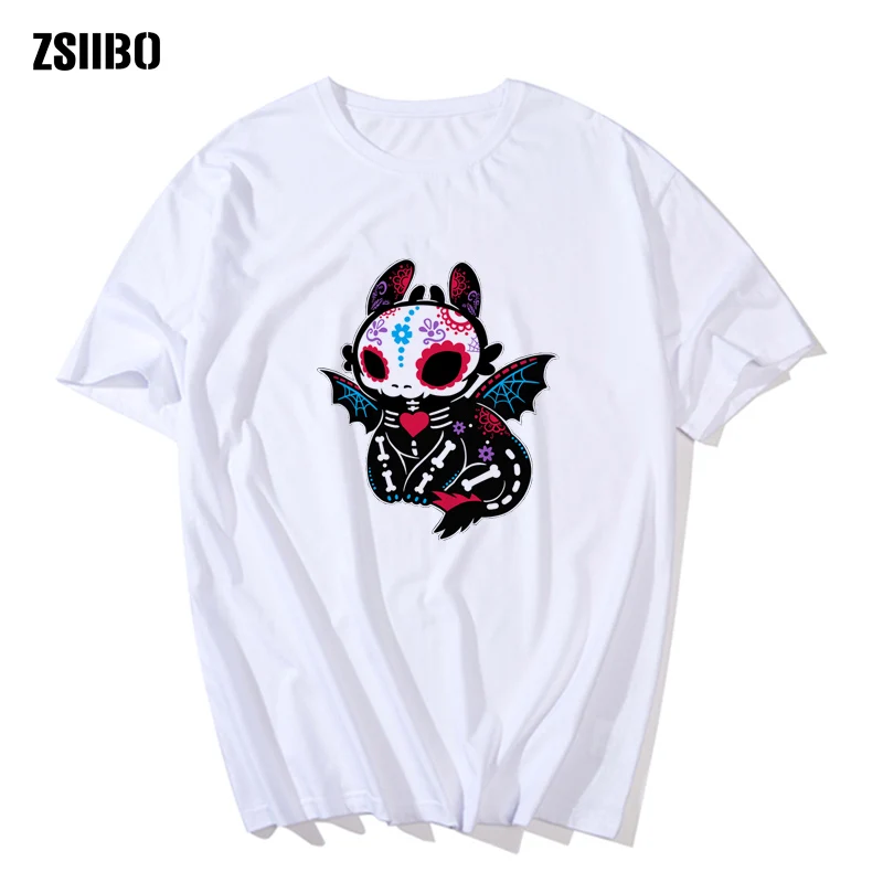 Новая модная мужская футболка с принтом из мультфильма дракон белой кости