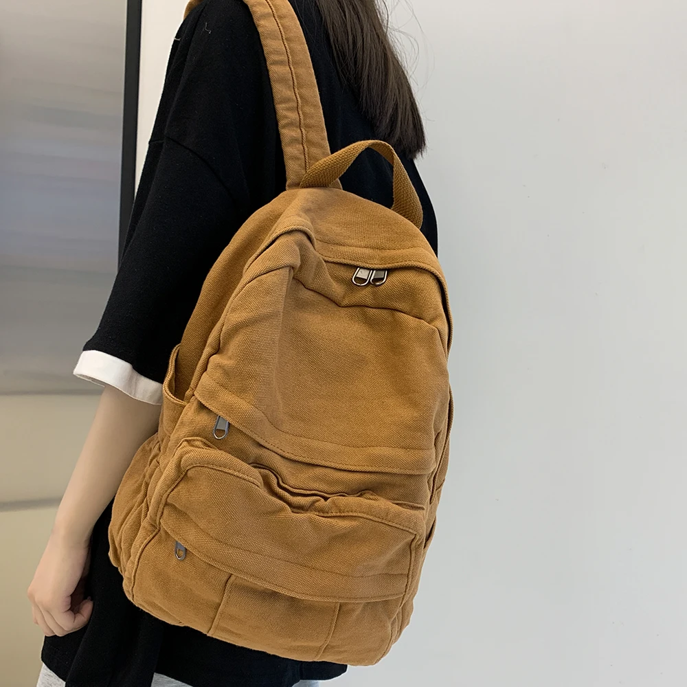 School Bag Student Shoulders Large Capacity Khaki Backpack Fashion Canvas Backpacks Female College Teen Computer Bag mochila