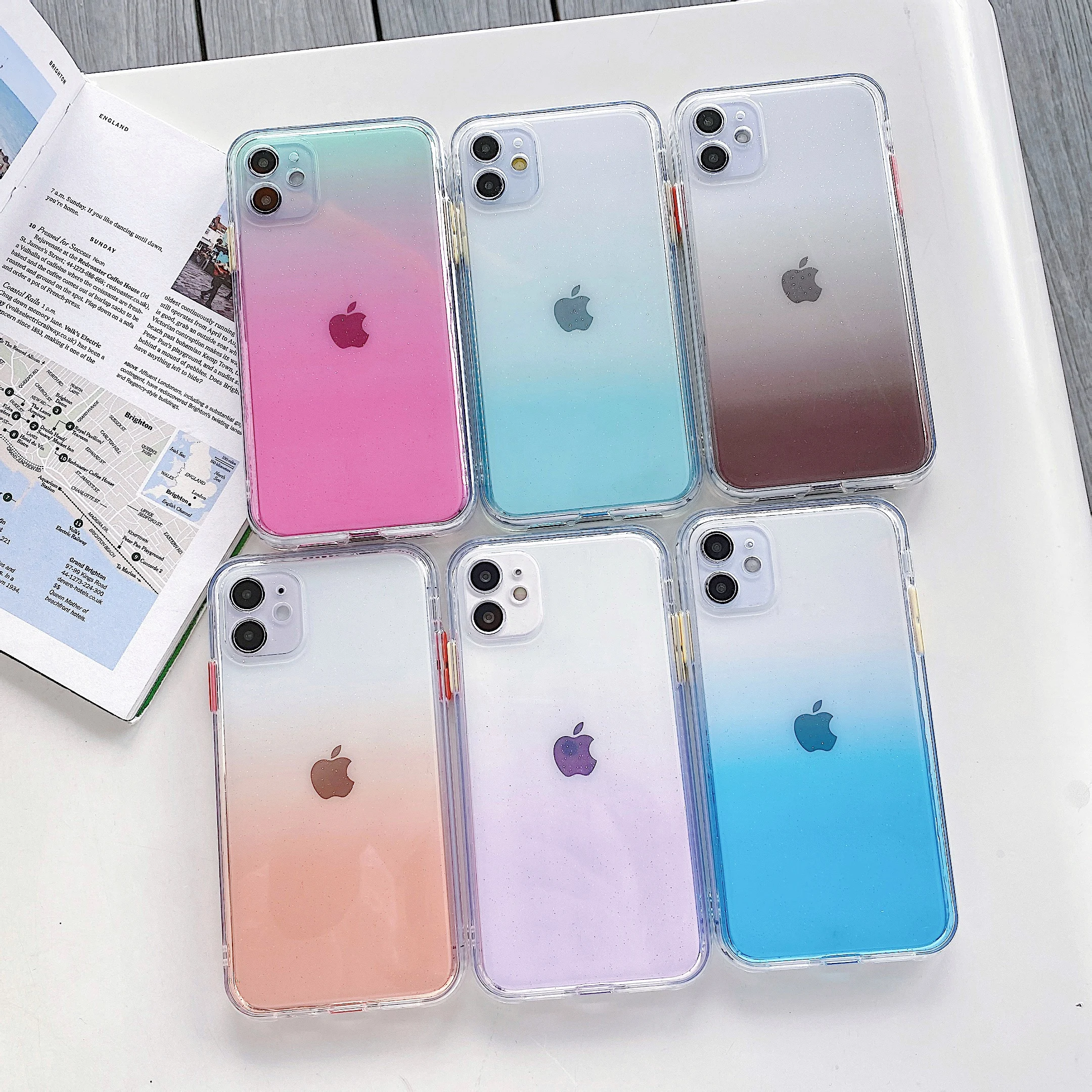 

Phone Case For iPhone 7 8 Plus SE 2020 X XS XR 11 12 13 PRO MAX Mini Fashion Gradient Transparent Shockproof Protection PC Cover