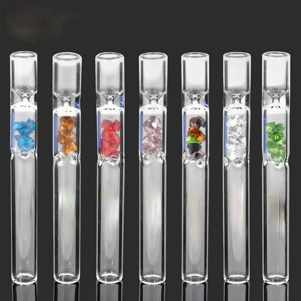 

1 Pc Glass Tobacco Tube Transparent Glass Weed Pipe Color Diamond Series Glass Smoking Pipe Tobacco Holder Random Color