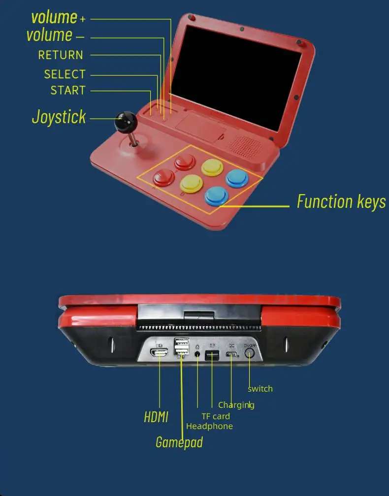 Игровая консоль Powkiddy A13 9 дюймов большой экран съемный джойстик HD выход мини