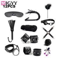 12pcsset leather sex toys for adult game erotic bdsm sex kits bondage handcuffs sex game whip gag sm bdsm toys nipple clamps