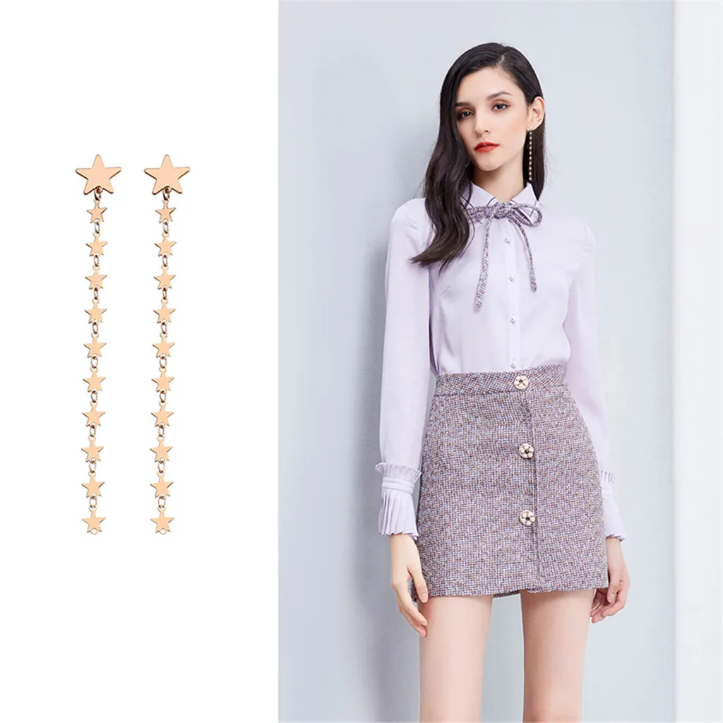 Женские длинные серьги со звездами гипоаллергенные модные золотые женские