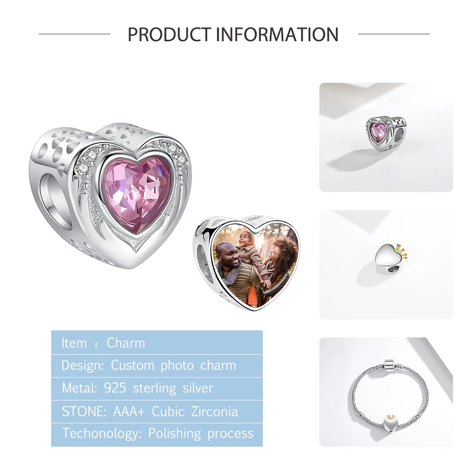 Бусина из серебра 925 пробы с розовым цирконием для браслета |