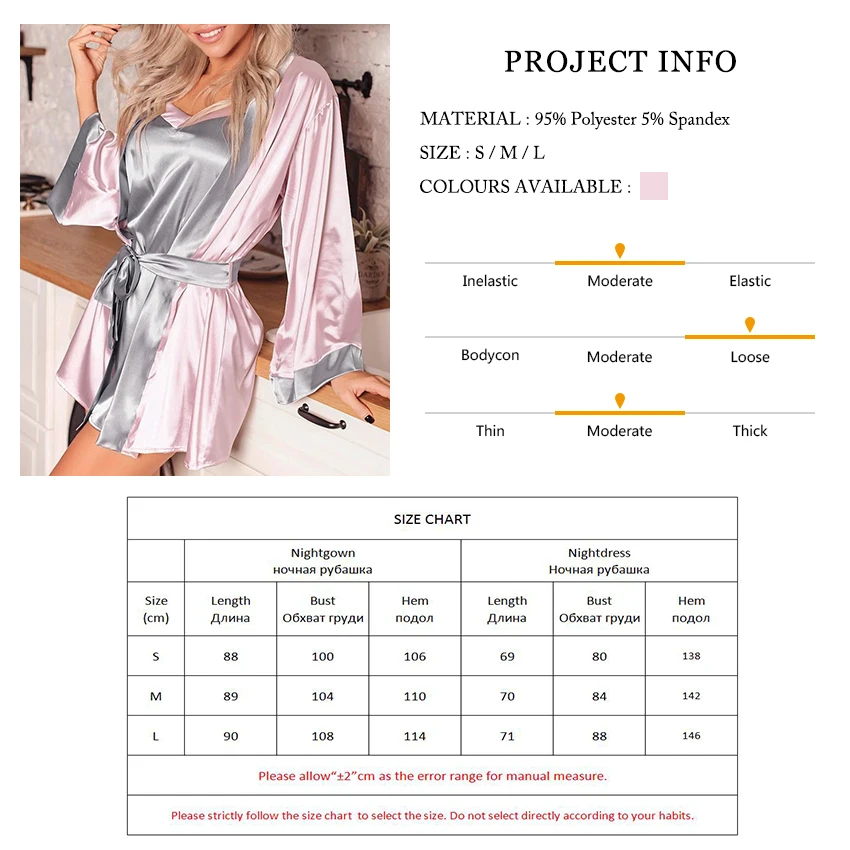

Splicing Long Sleeve Satin Pajamas Set Women Nightgowns Mini Loose Robe Sets winter Patchwork Sexy Sleepwear Silk Casual