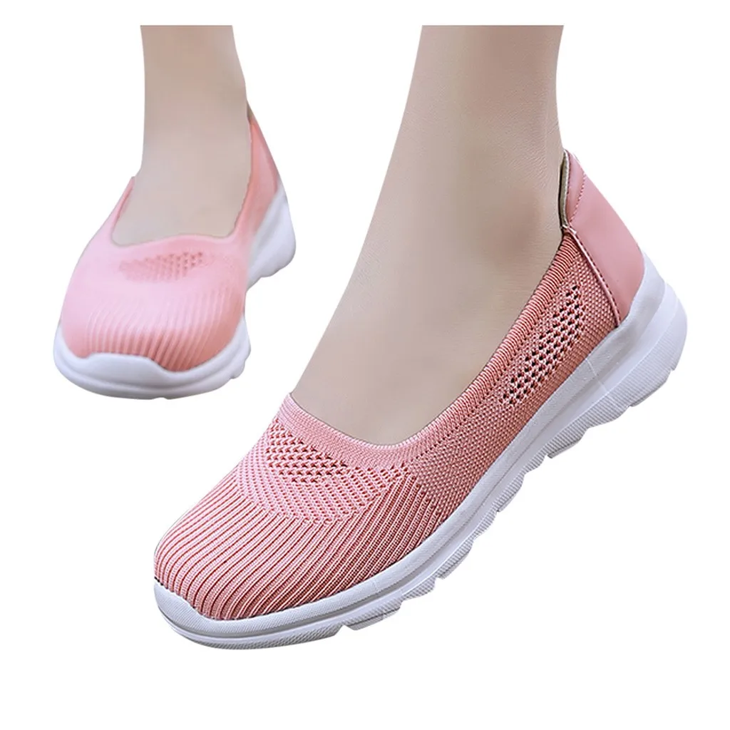 

plus size breathable mesh sneakers women 2020 spring summer slip on platform knitting flats soft walking shoes woman