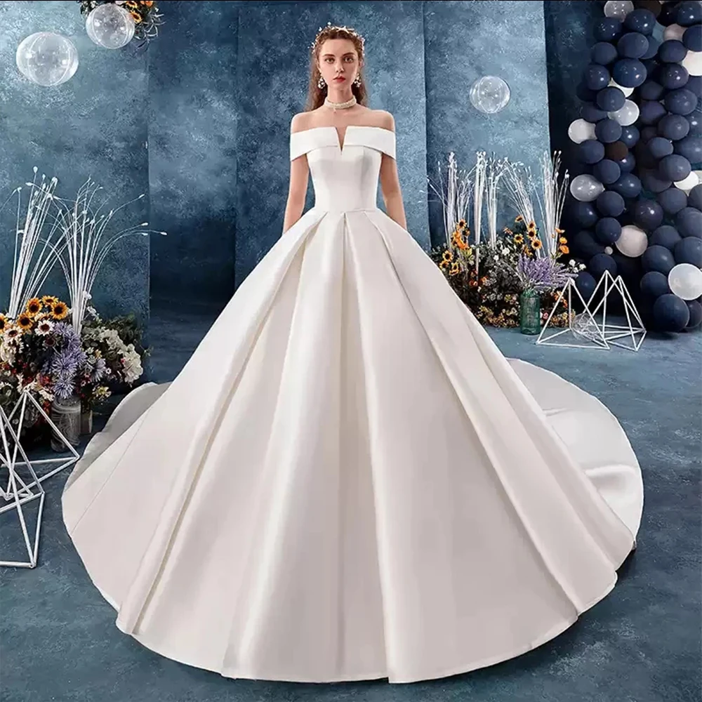 

Wedding Dresses Vintage Boat Neck Short Jersey Backless Off The Shoulder Luxury White Fashion Elegant Women Bridal Gown