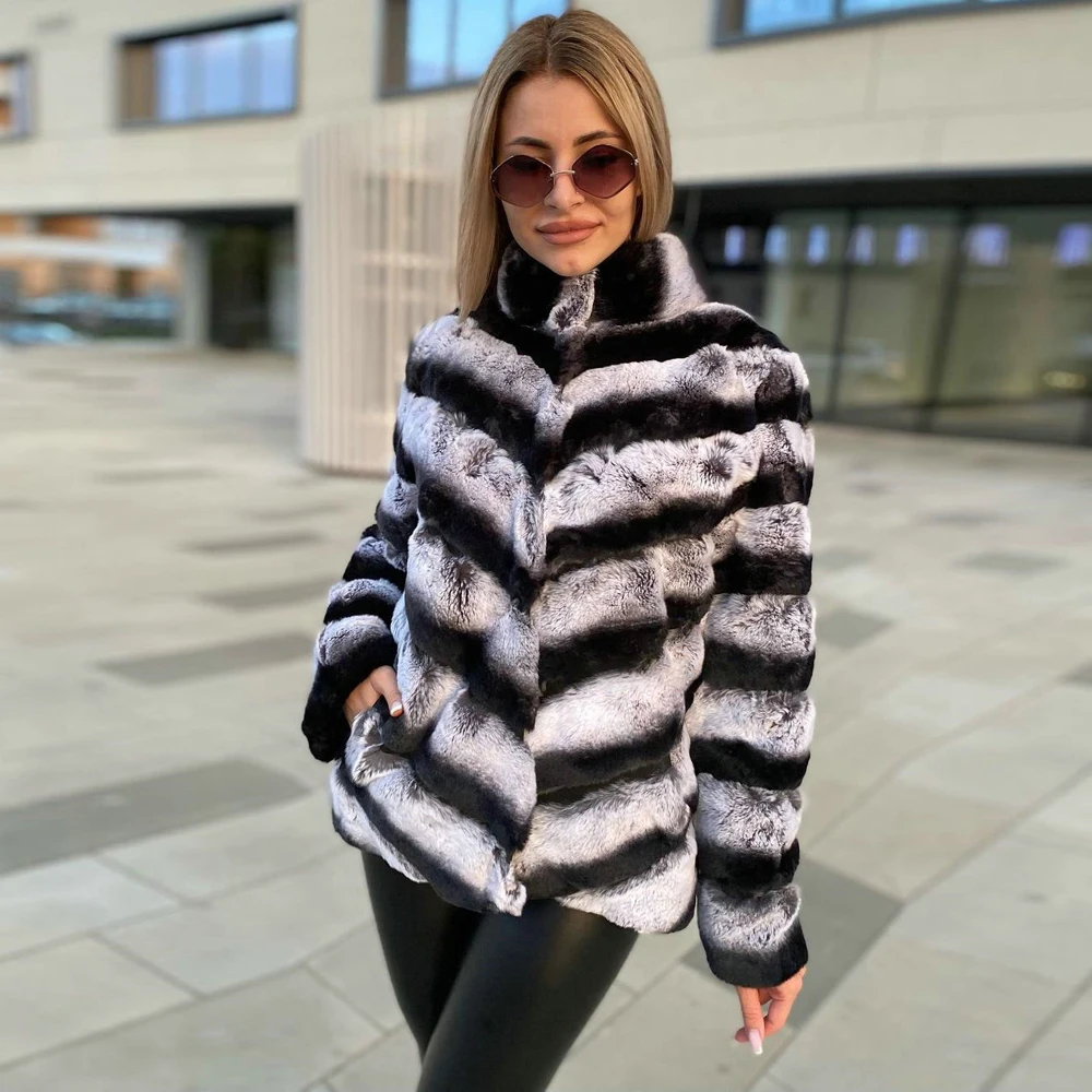 

Luxury Women Real Rex Rabbit Fur Coat Winter New Genuine Rex Rabbit Fur Jacket Stand Collar Thick Warm Fur Overcoats Whole Skin