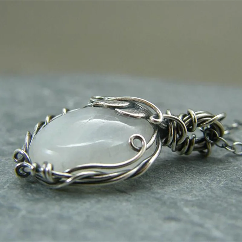 

Pendant Necklace Silver Color Chain Moonstone Necklace Women's Fashion Jewelry Holiday Anniversary Gift For Girls