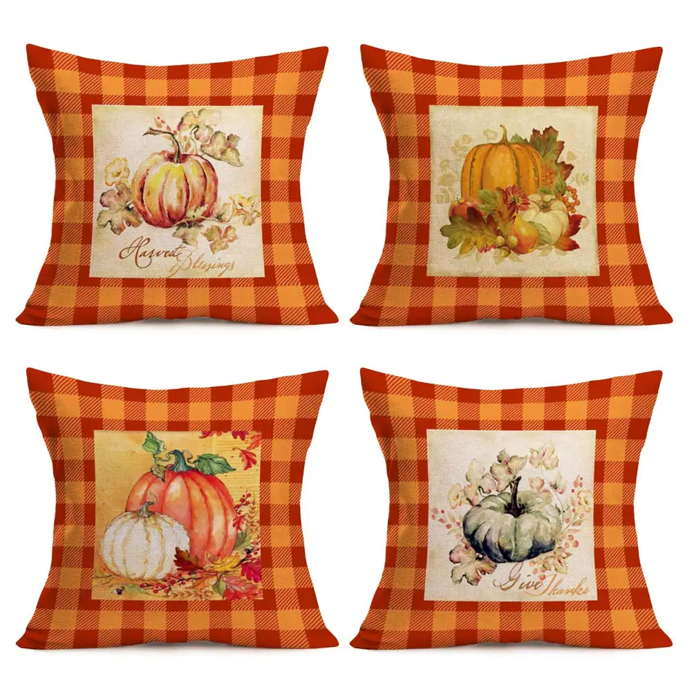 

Осеннее украшение, сосна, День благодарения, тыква, оранжевая льняная наволочка, чехол для дивана, подушка, украшение для дома можно настрои...