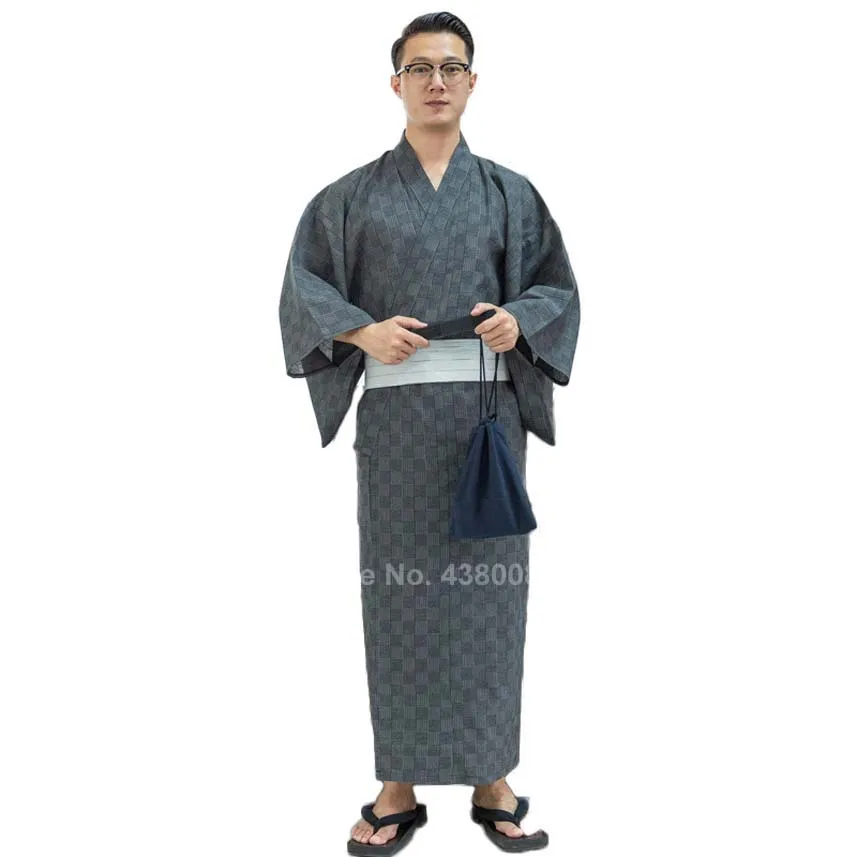 Color4 no belt Традиционный Азиатский японские костюмы Мужские новогодние кимоно Jinbei пижамы Спа сауна тонкая хлопковая юката длинный банный Халат - Цвет: Color4 no belt