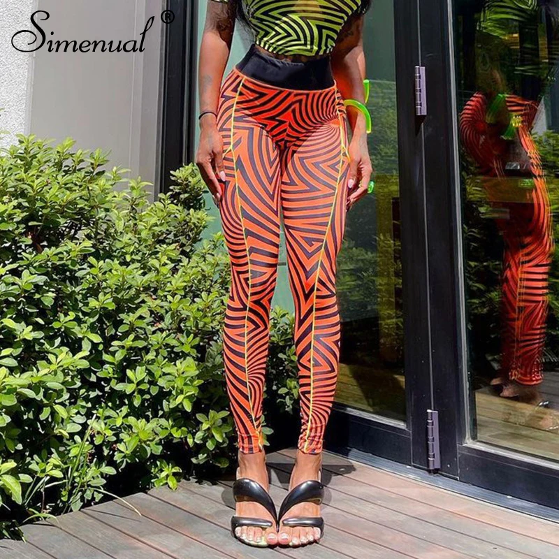 

Simenual Striped Patchwork High Waist Leggings Sportswear Tight Fitted Streetwear Baddie Clothes Women Pants Workout Hot Leggins