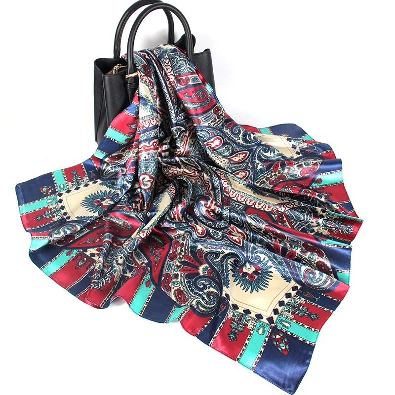 

Зимний Шелковый квадратный шарф для женщин, роскошная сатиновая дизайнерская маска длиной 90 см, головные уборы на Хэллоуин, новая мода