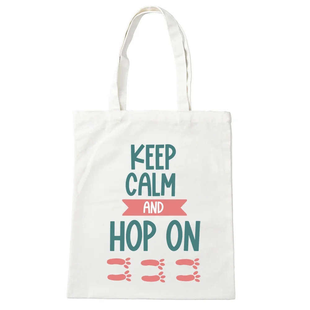 

Хлопчатобумажная Холщовая Сумка-тоут Keep Calm And Hop On, сумка через плечо, женская сумка-тоут, многоразовые сумки для покупок для продуктов, костю...