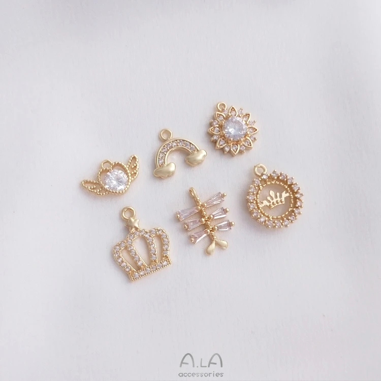 

10Pcs 14K True Gold Color-Preserving Copper 12-15MM Zircon Heart Flower Charms Pendants DIY Jewelry Making Findings Accessories