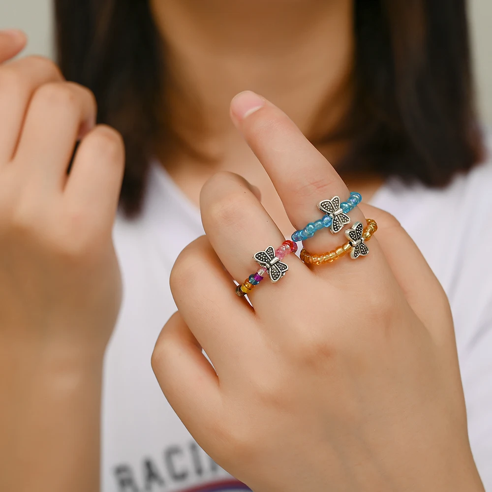 Кольца с цветком Bobemia летнее красочное кольцо маленькой бабочкой для женщин