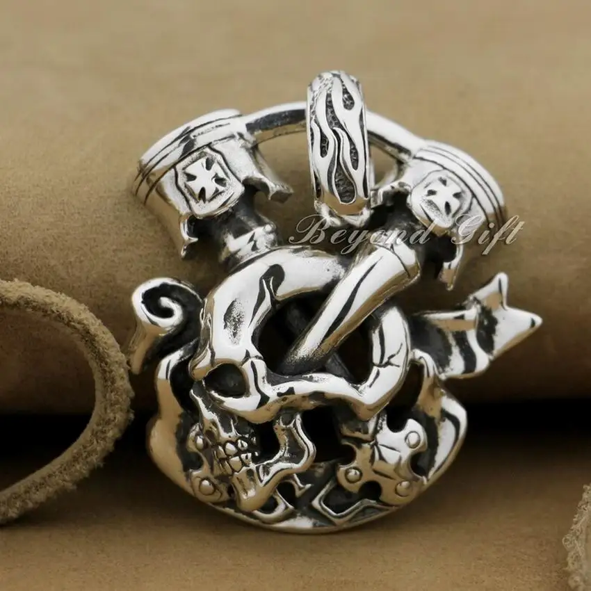 Огромный тяжелый 925 пробы Серебряный Уникальный Череп Крест Мужская подвеска для