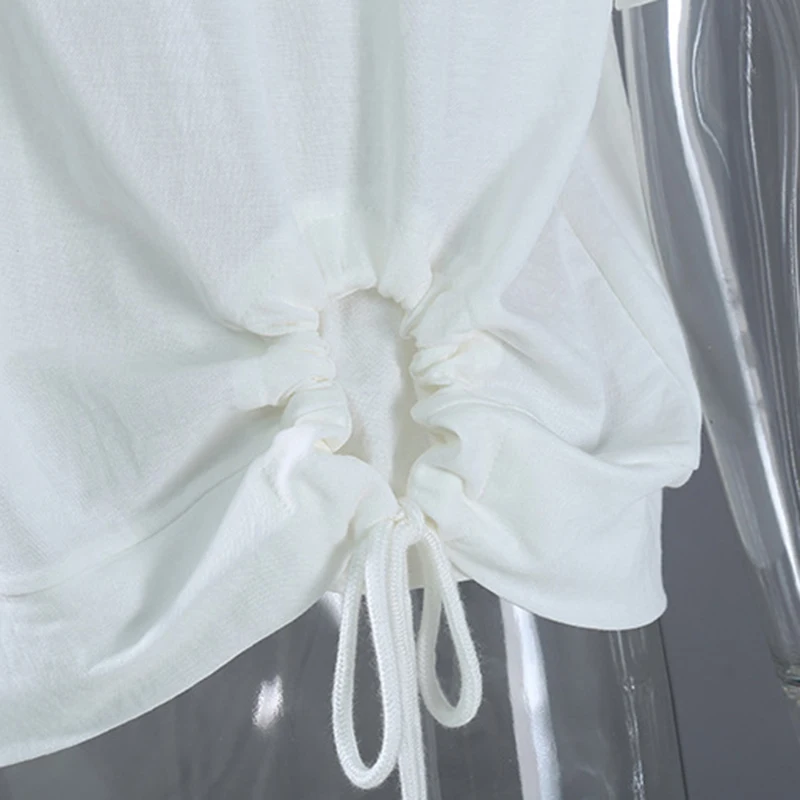 

CHICEVER Casual T Shirt O Neck Short Sleeve Loose Oversized Drawstring Ruched Designer Solid Blue T Shirts Female 2021 Clothing