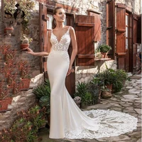 sodigne mermaid wedding dresses satin v neck lace appliques bride dresses 2022 long tail women bohemian wedding gown
