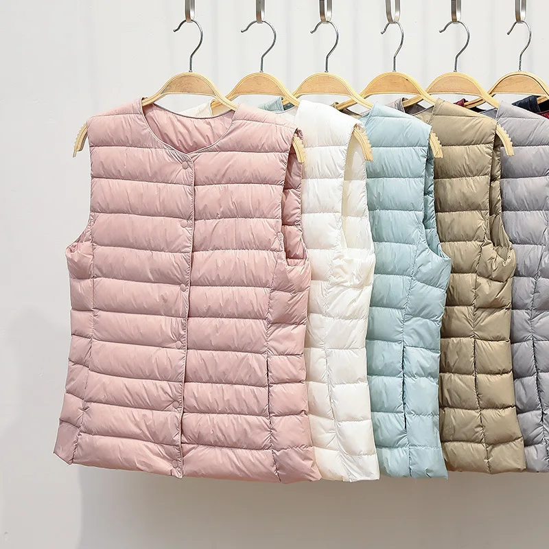 

Ultralight Down Vest Women 2021New Single Breasted Sleeveless Women Duck Down Vest Puffy Padded Warm Vest Jacket