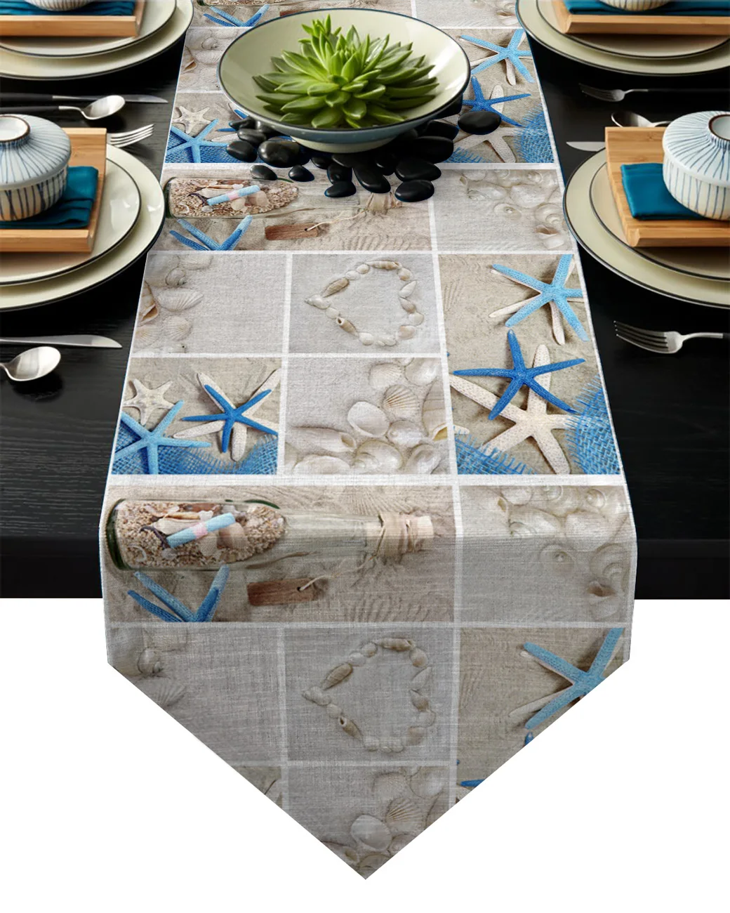 Modern Table Runner Beach Shell Drifting Bottle Print Runners for Wedding Party Home Decorations Picnic Dining Cover |