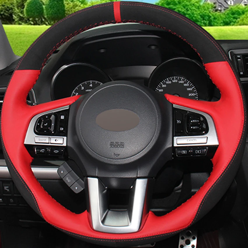 Черная замша красный кожаный DIY чехол рулевого колеса автомобиля для Subaru Legacy 2016