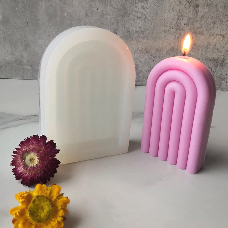 

New Custom Design DIY Cute Fluted Swirl irregular shape Candle Mould Twist Ripple Fancy Boho Rainbow Arch Silicone Mold velas