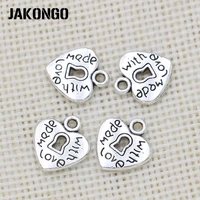 40pcs antique silver plated made with love heart charms pendants for bracelet jewelry making accessories diy handmade 15x13mm