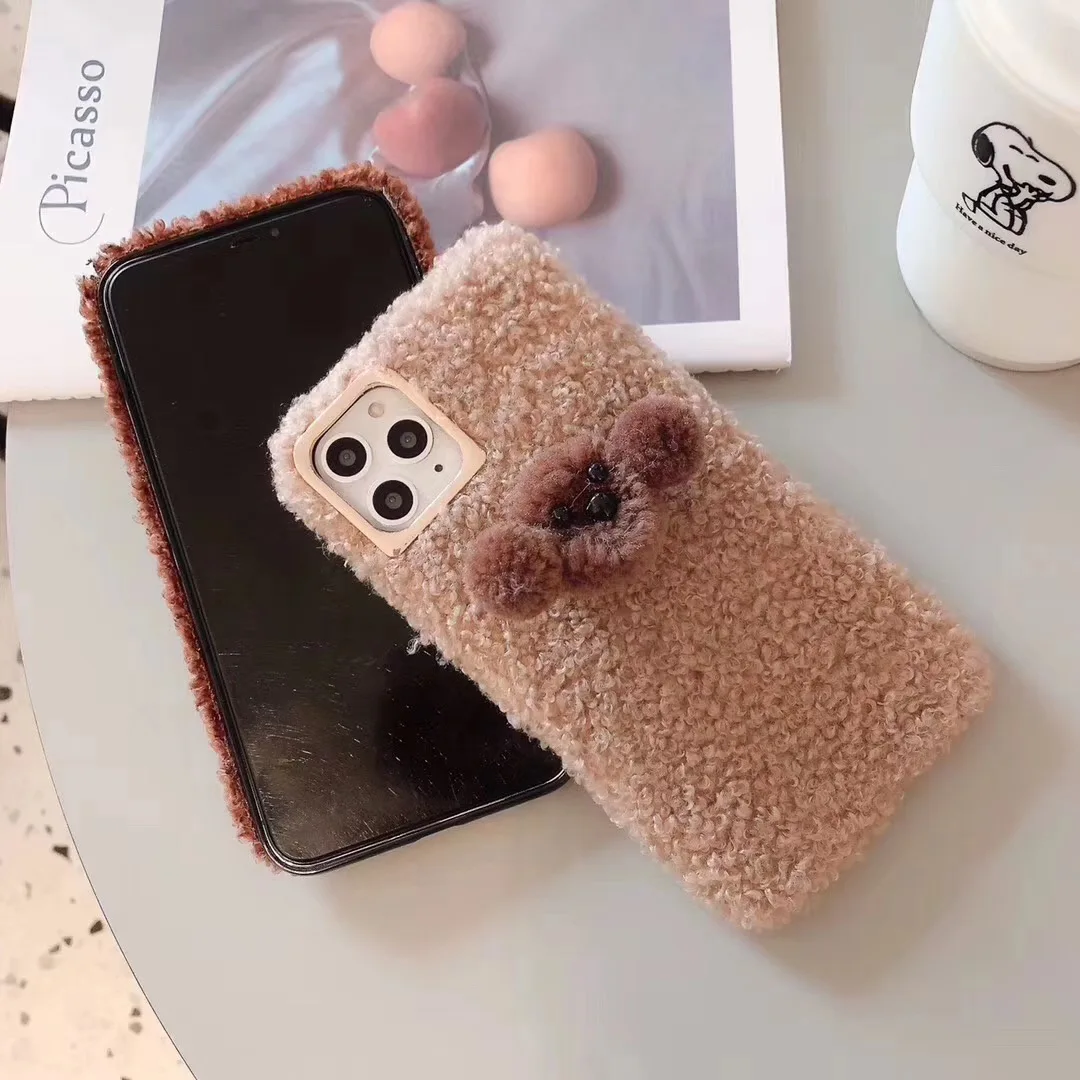 Cute Teddy Case for IPhone 11 Pro Max Merry Christmas Plush Cover XR X XS 6 6S 7 8 Plus Fuzzy Dog |