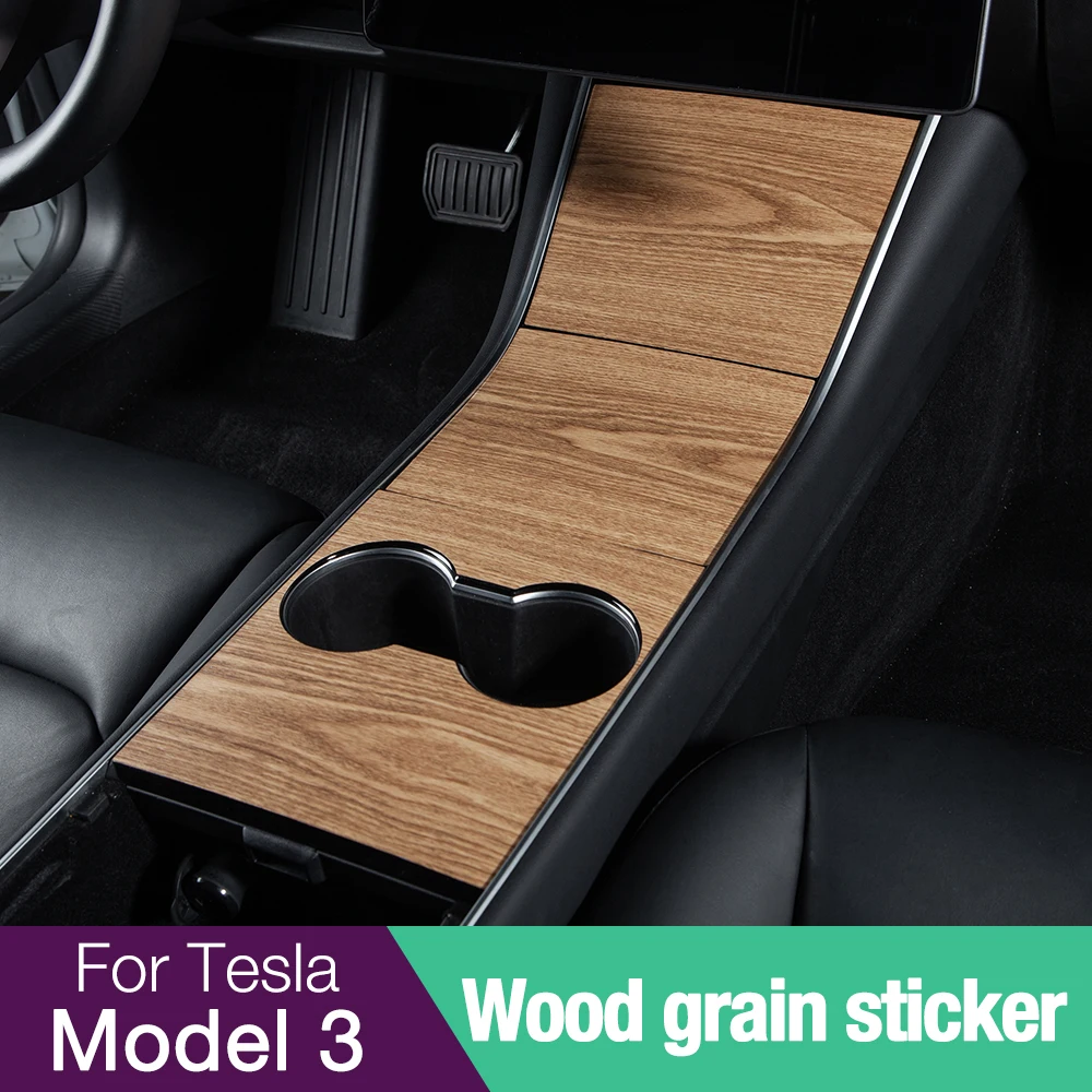 FoTesla Model 3 Center Console Warp Kit Cover Wood Pattern Sticker 3PCS/Set Console Protective Decal Tesla Y Accessories