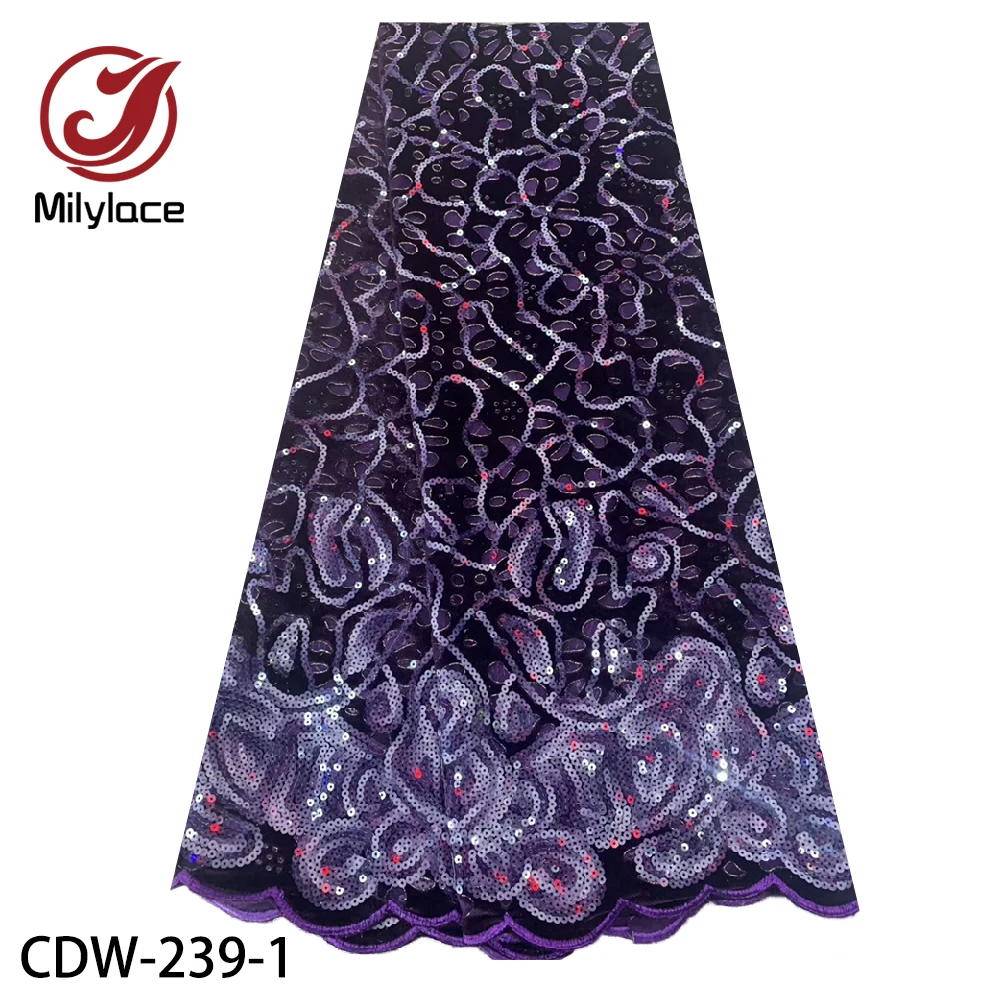 

Milylace New Design African Sequins Tulle Lace Fabrics with Velvet Embroidery Net Lace 5 Yards for Wedding Party CDW-239