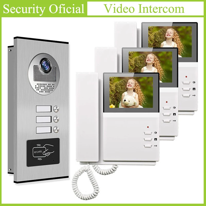 

1 to 3 Intercom Kits Network Connection Multi Apartments Building Video Door Phone Doorbell Intercom RFID Card Door Entry System