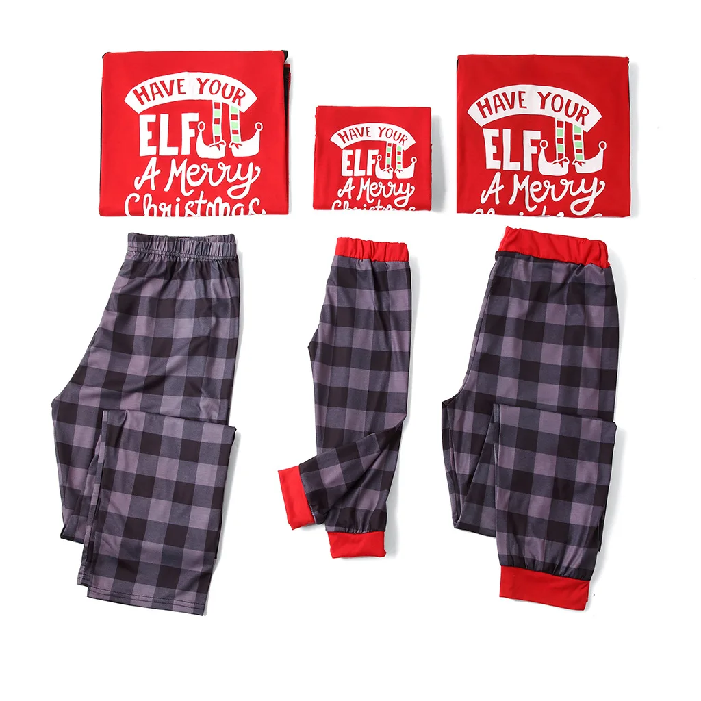 Новогодняя одежда для сна хлопковые детские пижамы рождественские Семейные