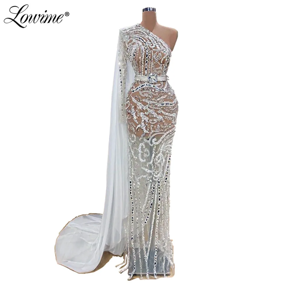 

Illusion One Shoulder Design Party Dress 2020 New Arrival Sexy Prom Dresses Robe De Soiree African Arabic Celebrity Evening Gown